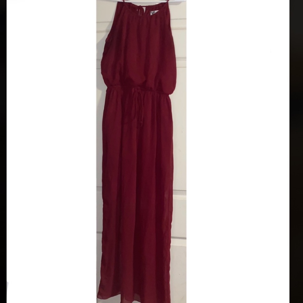 Long red lace dress